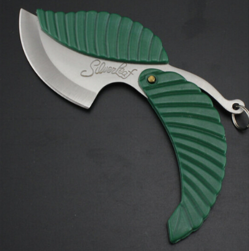 Green Leaf shape pocket keychain knife